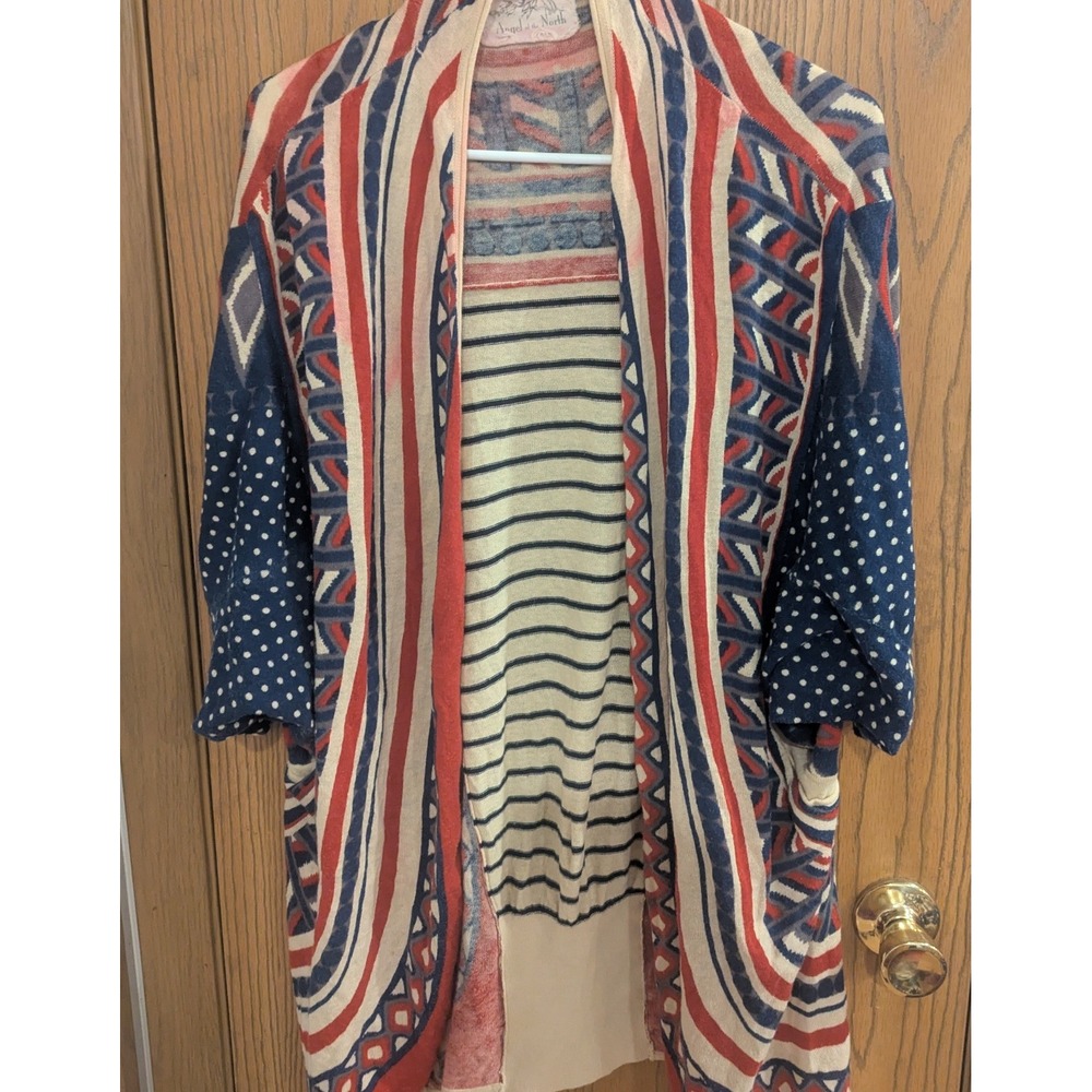 Angel of the North Anthropologie Mixed Print Cardigan Red White Blue -Small